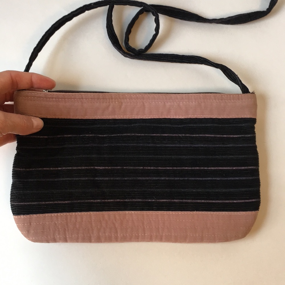 💋 Handmade black pink corduroy cross body purse